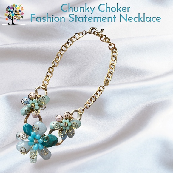 Dragonfly Spirit Designs Jewelry - Chunky Floral Choker Handcrafted Necklace 18" Fashion Statement